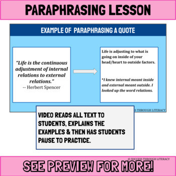 paraphrasing examples middle school