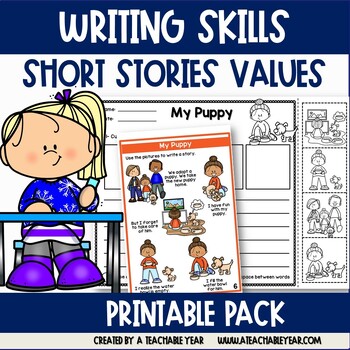 Preview of Writing Skills Short Stories For Core Values | Worksheets and Cards