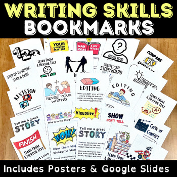Preview of Writing Skills & Strategies Bookmarks with Google Slides & Printable Posters