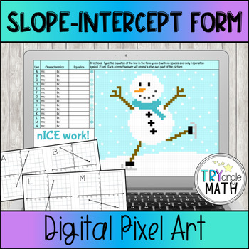 Preview of Writing Equations in Slope Intercept Form Digital Activity Pixel Art - Snowman