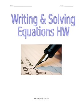 Preview of Writing & Solving Equations