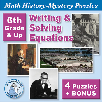 Preview of Writing & Solving Equations: 4 Math-History PDF Mini Lessons + BONUS Gr 6 & Up