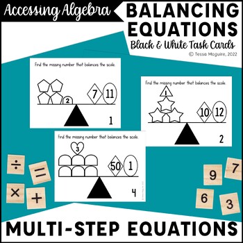 Preview of Writing & Solving Multi Step Equations - Balancing Equations Task Cards