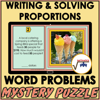 Preview of Writing & Solving Proportions Word Problems DIGITAL SELF CHECKING MYSTERY PUZZLE
