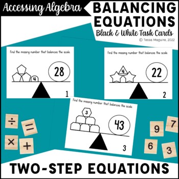 Preview of Writing & Solving Two Step Equations - Balancing Equations Task Cards