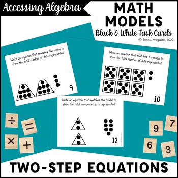 Preview of Writing & Solving Two Step Equations to Models Task Cards