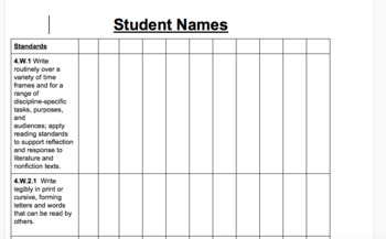 Preview of Writing Standards Tracker Fourth Grade