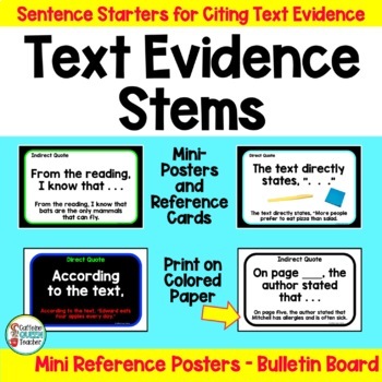 Preview of Citing Text Evidence Sentence Starters Posters for Text Dependent Analysis