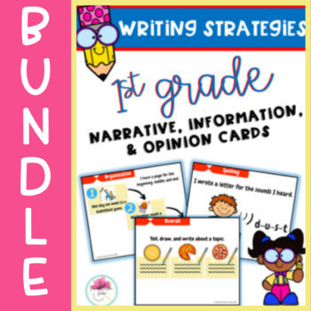 Preview of Writing Strategies 1st Grade Cards (Set of Narrative, Information, Opinion)