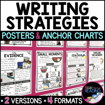 Preview of Writing Strategies Posters, Anchor Charts, Center Bulletin Board Classroom Decor