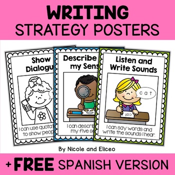 Preview of Beginner Writing Strategies Anchor Charts + FREE Spanish