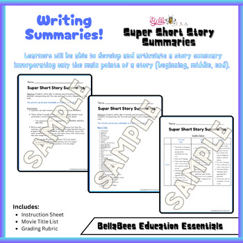 Preview of Writing Summaries Activity (Super Short Story Summaries)