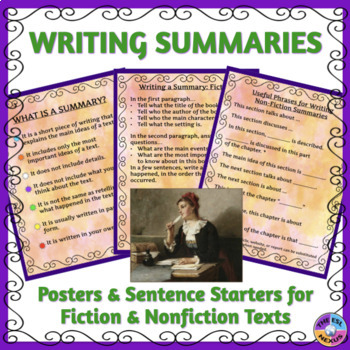 Preview of Writing Summaries - Posters & Sentence Starters for Fiction & Nonfiction Texts