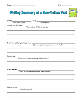 Writing Summary of a Non-Fiction Text (Paragraph Frame for ELLs) by LoveESL