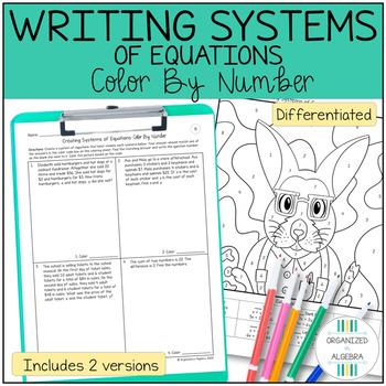 Preview of Writing Systems of Equations Word Problems Differentiated Color Activity
