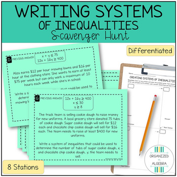Preview of Writing Systems of Inequalities from Word Problems Activity Scavenger Hunt