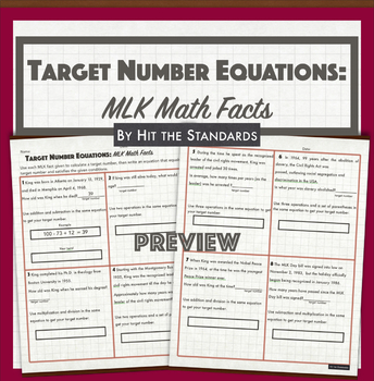 Preview of Writing Target Number Equations: MLK Math Facts (operations critical thinking).