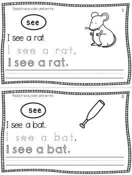 Preview of Reading and Writing Simple Sight Word Sentences with CVC Words Booklet