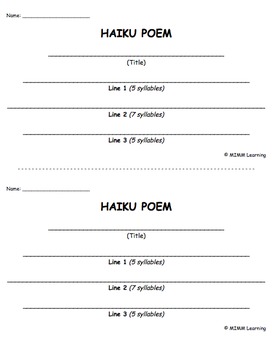 Preview of Writing Template - Haiku Poem