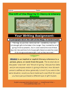 Preview of Writing-The Gift of the Magi by O. Henry-Literary Allusion-No Prep Essay Prompt!
