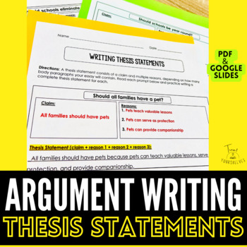 Preview of Writing Thesis Statements Practice Worksheet | Argumentative Writing Claims 