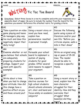 Academic Tic Tac Toe Boards