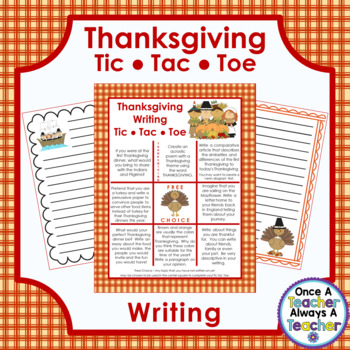 Preview of Writing • Tic Tac Toe Choice Board • Thanksgiving