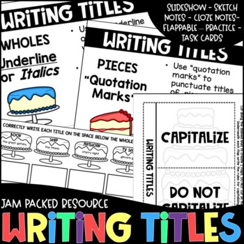 Preview of Writing Titles Punctuating and Capitalizing Slideshow Notes Practice and More