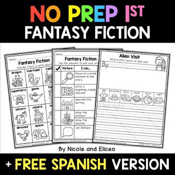 Preview of No Prep First Grade Fantasy Fiction Writing + FREE Spanish