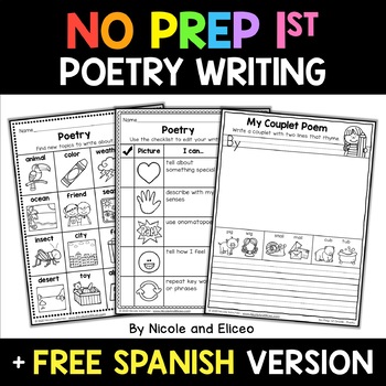 Preview of No Prep First Grade Poetry Writing + FREE Spanish