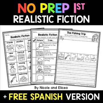 Preview of No Prep First Grade Realistic Fiction Writing - Distance Learning