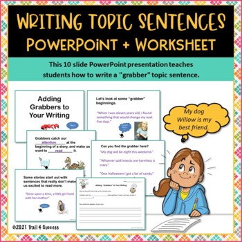 Preview of Topic Sentences Writing Lesson Interactive PowerPoint + Worksheet