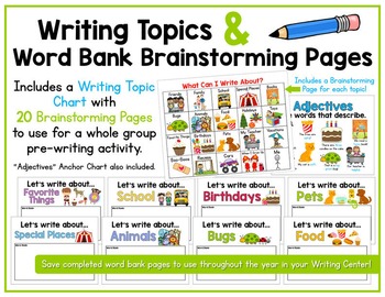 Preview of Writing Topics & Word Bank Brainstorming Pages - What Can I Write About?