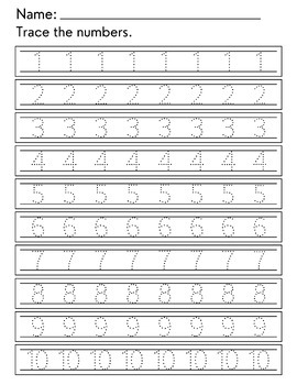 Writing Tracing Numbers Worksheets Practice 1 to 10 - Free by NYMPH Studio