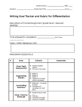 Preview of Writing Tracker and Differentiation Rubric