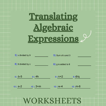 Preview of Writing (Translating) Algebraic Expressions: Practice Activity Worksheet