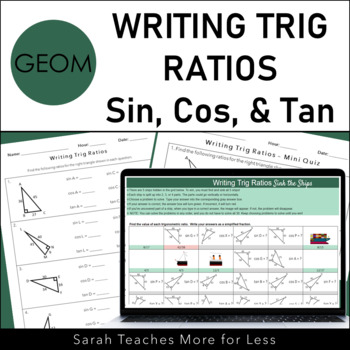 Preview of Writing Trig Ratios - Sin, Cos, and Tan