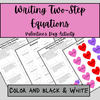 Preview of Writing Two Step Equations Valentine's Day Activity