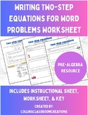 Writing Two-Step Equations for Word Problems Worksheet