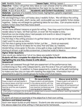 Writing Unit Realistic Fiction Gr 3 COMMON CORE *Danielson* with ...