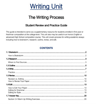 Preview of Writing Unit - The Writing Process