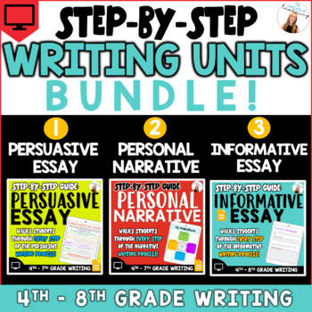 Preview of Writing Units BUNDLE! Personal Narrative, Persuasive, & Informative Essay Guides