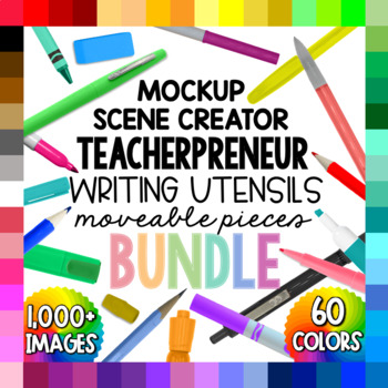 Preview of Writing Utensils Moveable Pieces BUNDLE Scene Creator Elements for Mockups