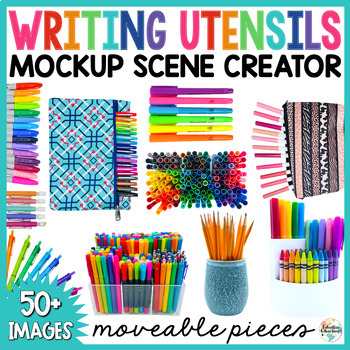 Preview of Writing Utensils Moveable Pieces Realistic Clipart Elements for Seller Mockups
