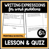 Writing Variable Expressions for Word Problems, Algebraic 