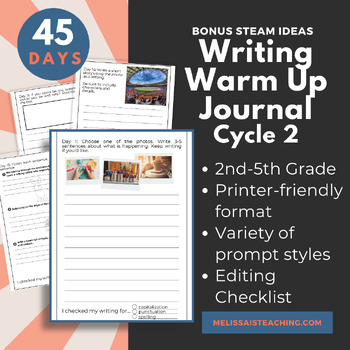 Preview of Writing Warm Up Journal for 2nd 3rd 4th 5th Grade Printable, Cycle 2