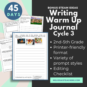 Preview of Writing Warm Up Journal for 2nd 3rd 4th 5th Grade Printable, Cycle 3