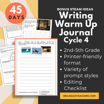 Preview of Writing Warm Up Journal for 2nd 3rd 4th 5th Grade Printable, Cycle 4