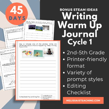 Preview of Writing Warm Up Journal for 2nd 3rd 4th 5th Grade Printable, Editing Checklist 1