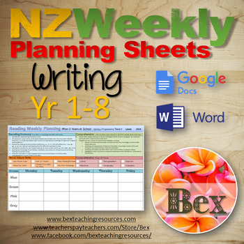 Preview of Writing Weekly Planning Sheets (NZ Writing Exemplars) Year 0-8